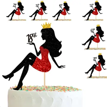 17th Birthday Girl Cake Topper Black Red Glitter, 17 Algeria | Ubuy