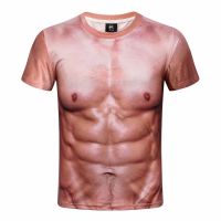LASGO 3D macho muscle outfit Muscle man T-shirt personality realistic cosplay fake chest muscles fake abdominal muscles short-sleeved T-shirt