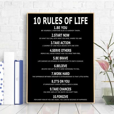 Modern Inspirational Quotes 10 กฎแห่งชีวิต Wall Art ภาพวาดผ้าใบภาพโปสเตอร์สำหรับห้องเรียน Office Room Home Decor