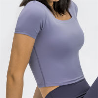 Nepoagym WILLPOWER Crop Womens Tops with Built In Short Sleeve Brushed Summer Tops Square Neck Compression Sport Shirts