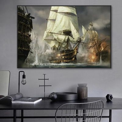 Sailing Age Of Empires Concept Pirate Ship ภาพวาดผ้าใบโปสเตอร์ Wall Art ห้องนั่งเล่นตกแต่งบ้านพิมพ์ Decor Cuadros ใหม่