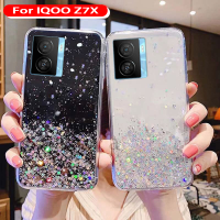 เคสโทรศัพท์แฟชั่นสีเงินรูปดาวสำหรับผู้หญิง Vivo IQOO Z7 X Z7x Z7i Z 7 IqooZ7x 2023ฟอยล์แวววาวอีพ็อกซี่อ่อนนุ่มเคสฝาหลังใส TPU กันกระแทกกันตก