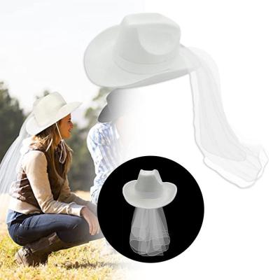 Bride Cowgirl Hat With Veil Novelty Cowboy Hat Summer Beach Straw Hat Cowgirl Hat With Long Veil Western Fancy Dress Accessory
