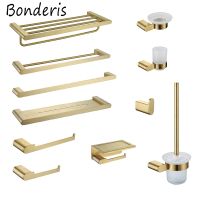 Brushed Gold Bathroom Accessories Hardware Sets 304 Stainless Steel Towel Rack Bar Hook Toilet Roll Paper Holder Cup Soap Holder