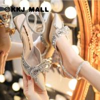 KKJ MALL Ladies Shoes 2022 New Rhinestone Bow High Heels Womens Stiletto Heels Pointed Toe Straps with A Sense of Niche Temperament Fairy