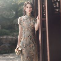 【CW】 Summer Vintage Qipao Women Flower Sexy Party Dress Chinese Traditional Cheongsam Vestidos Classic Mandarin Collar Evening Gown