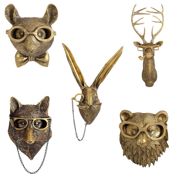 antique-bronze-resin-animal-pendant-golden-deer-head-wall-storage-hook-up-background-wall-accessories-decorative-figurines