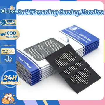 Self-Threading Sewing Needles,12pcs Stainless Steel Quick Automatic  Threading Needle Stitching Pins Diy Punch Needle Threader High Hardness  Sewing Needle Cross Sewing Clothes Needles Home Tool Household Acessories