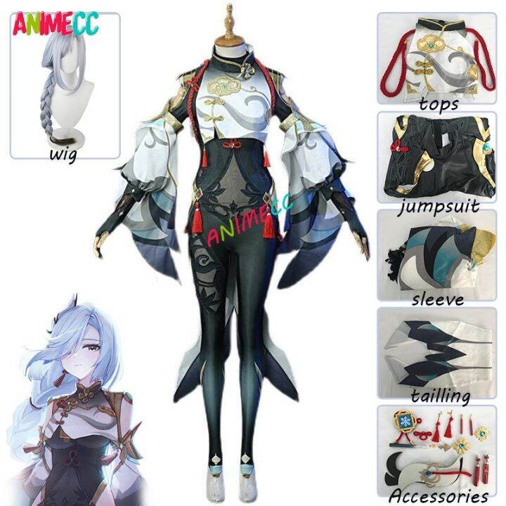 Animecc Genshin Impact Shenhe Cosplay Embroidery Outfit Shoes Braided