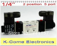 4v220-08 1/4 Bsp 1/4นิ้ว5ทาง2ตำแหน่งวาล์วโซลินอยด์อากาศนิวเมติกหัวคู่ Dc 12V 24V Ac 110V 220V