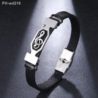 2021 Fashion Glamour Jewelry Retro Stainless Steel Music Symbol Bracelet Leather Cuff Bracelet Men and Women Pulsera Hombre