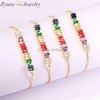 10ชิ้น ZYZ333-5168บาร์ CZ กำไลข้อมือสีทองหินตัวเชื่อมต่อทรงสี่เหลี่ยมผืนผ้า