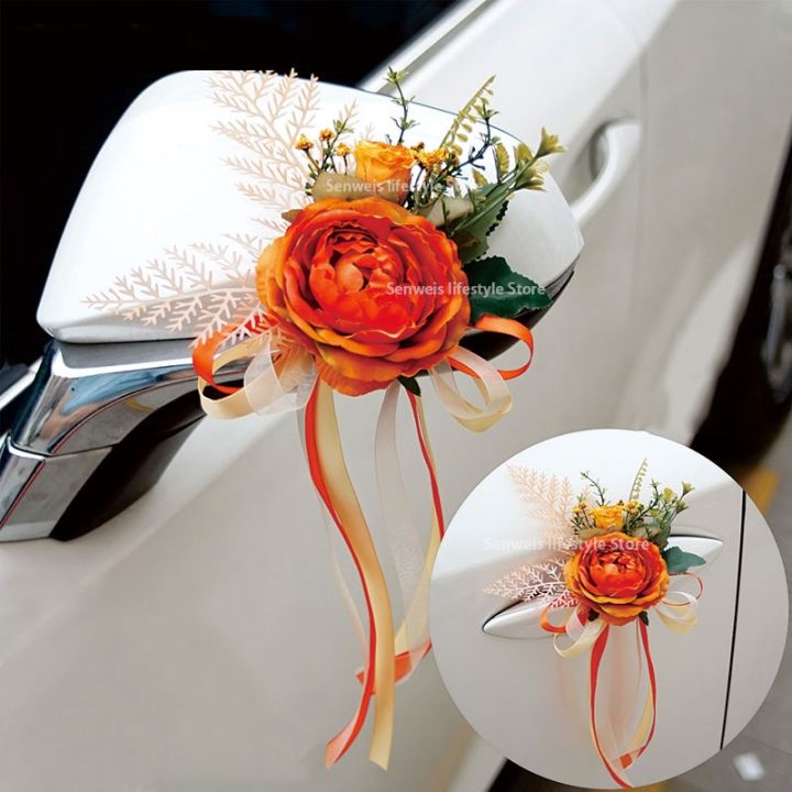 ayiq-flower-shop-ริบบิ้นติดของตกแต่งงานแต่งงานลายดอกไม้ติดประตูกระจกตกแต่งดอกไม้ประดิษฐ์กลางแจ้ง4ชิ้น