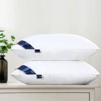 100 Cotton Pillow Bedroom Bed Sleep Cervical Pillow Middle-high Pillow Core Frosted Thickened Machine Wash Quilt Cover White