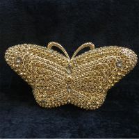 Gold Butterfly Shape Clutch Crystal Women Clutches Bag White Diamonds Evening Bag Handbags Party Purse Prom Chain Shoulder Bags