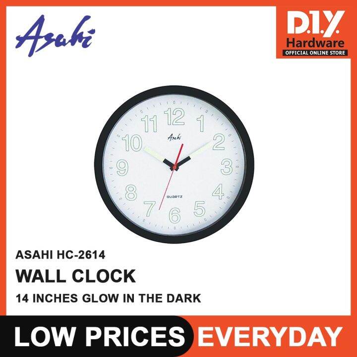 Asahi Wall Clock 14 Glow in the Dark 350mm with Free Battery Inside HC