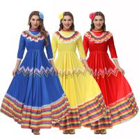 ♈ Women Girl Bohemia Colorful Dance Dress Costume Mexican Folk Gypsy Big Circle Long Dress Halloween Purim Child Party Fancy Dress