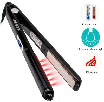 2 in 1 Flat Iron Professional Ceramic Hair Straightening, Ultrasonic Infrared Cold Ironing Splint, Fast Styling, LCD Display,