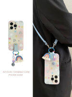 กระเป๋าใส่กระต่ายการ์ตูนน่ารักสำหรับ iphone14Promax Rainbow Pendant Case สำหรับ iphone13 กระเป๋าใส่หนังสีฟ้าสำหรับ iphone12Promax กรณีโทรศัพท์ทาสีสำหรับ iphone11