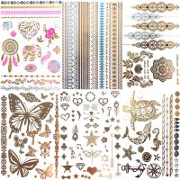 Fashion Sexy Gold Metallic Feather Temporary Tattoo Stickers Leaves Girl Wrist Flash Fake Tattoo Women Leg Bracelet Tatoo Summer Stickers