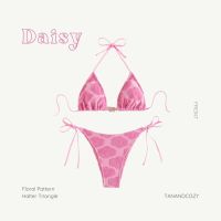 tanandcozy - Daisy Pink บิกินี่ผ้าขนๆ ลายนูนดอกไม้