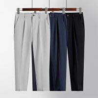 【hot seller】 Small trousers mens nine-point summer thin ice silk non-ironing casual loose all-match