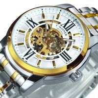 ZZOOI WINNER Gold Skeleton Mechanical Watch Men Automatic Stainless Steel Strap Classic Business Mens Watches Top Brand Luxury montre