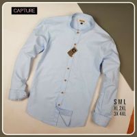 Capture Shirt เสื้อเชิ้ตผู้ชาย แขนยาวคอจีน สีฟ้า มีถึงอง 48 นิ้ว