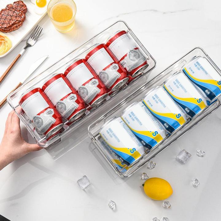 double-layer-fridge-drink-organizer-drawer-with-handle-self-rolling-soda-can-storage-bin-container-box-rack-holder-transparent
