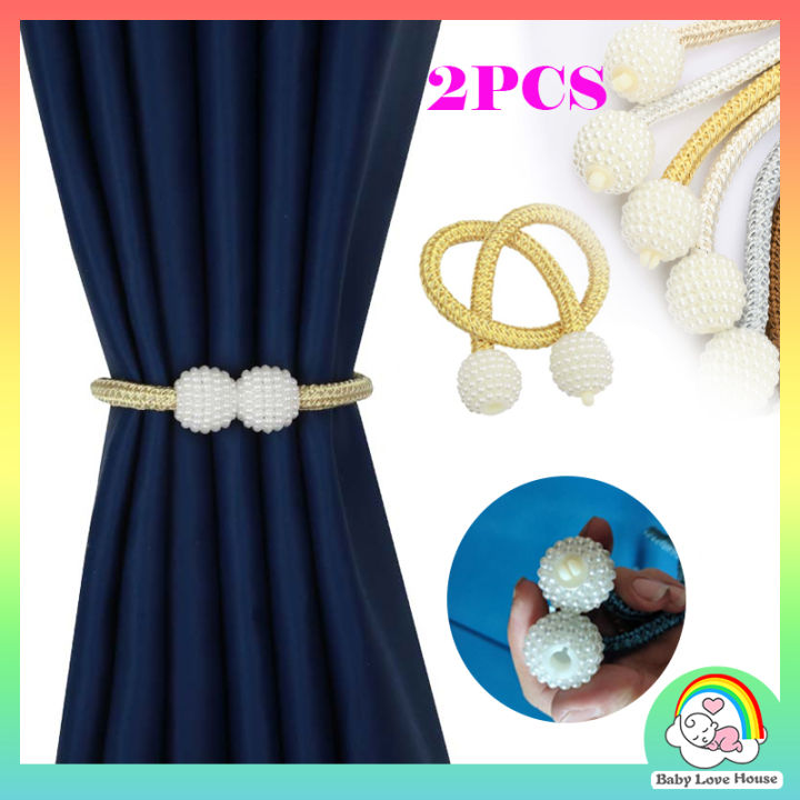 2PCS Pearl Magnetic Curtain Clip Curtain Holders Tie Back Buckle
