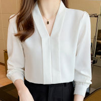 Autumn Long Sleeve White Blouse Women V-Neck Chiffon Blouse Shirt Tops Women Blusas Mujer De Moda  Blouses Femme F162