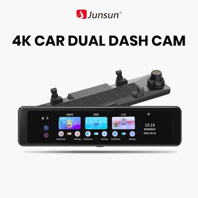 J44 Junsun กล้องติดรถยนต์12นิ้วความละเอียดสูง4K 2160P,กล้องติดรถยนต์อุปกรณ์บันทึกวิดีโอกล้อง Dual รถยนต์ DVR การมองเห็นได้ในเวลากลางคืนกระจกมองหลัง