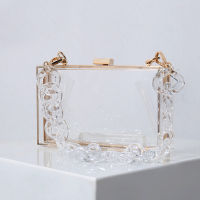 Transparent Portable Jelly Color Womens Bag Single Shoulder Oblique Span Package Small Square Bag Chain Bag