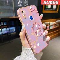 เคส JIUMOO สำหรับ Vivo Y91 Y91i Y95เคสโทรศัพท์กันกระแทกลายการ์ตูนกระต่ายมินิมอลกันกระต่ายขอบด้านข้างสี่เหลี่ยมดั้งเดิมแบบนิ่มเคสชุบลวดลายเคลือบหรูหราฝาครอบหลังเต็มรูปแบบเคสป้องกันกล้อง