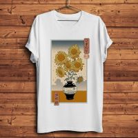 Japna Vintage Ukiyoe Van Gogh Sunflowers Funny Artistic Tshirt Men White Short T Shirt Ukiyo