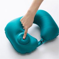 U-Shape Travel Pillow Automatic Air Inflatable Airplane Car Pillows Ring Folding Press Type Bed Pillows Neck Cushion Memory Foam