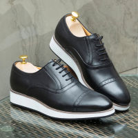Classic European Style Mens Oxford Shoes Real Leather Cap Toe Lace-Up Black Blue Business Office Company Casual Shoes for Men
