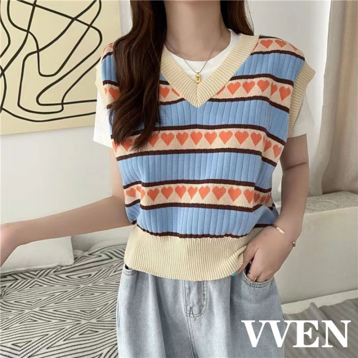 Vneck Knitted Vest Womens Sweater Autumn And Winter New Korean Loose Wild Sweater  Vest Sleeveless Sweater  Fruugo IN