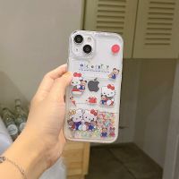 เคส Hello Kitty ลายการ์ตูนน่ารักพร้อมเคสโทรศัพท์ Quicksand สำหรับ iPhone 14ProMax 14Pro 14 14 14Plus กันกระแทกฝาครอบโทรศัพท์เนื้อนิ่มสำหรับ iPhone 13ProMax 13Pro 13 KT เคสโทรศัพท์แมวสำหรับ Apple 12 11 Hello เคสห่อหุ้ม Kitty