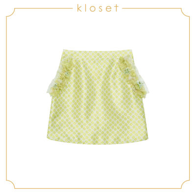 Kloset Jacquard Mini Skirt With Detail At Pocket (RS19-S001) เสื้อผ้าผู้หญิง เสื้อผ้าแฟชั่น กระโปรงแฟชั่น กระโปรงสั้น