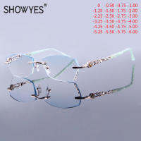 Anti Blue Light Filter Rimless Glasses Myopia Women Titanium Computer Eyeglasses Prescription Nearsighted Frameless Ti Eyewear