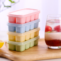 แม่พิมพ์ก้อนน้ำแข็งซิลิโคนพร้อมฝาปิด DIY 8 Grid Soft Bottom Ice Cube Mold Square Fruit Ice Cube Maker Tray Kitchen Bar Tools