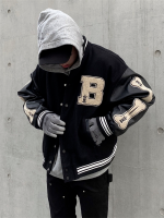 er Bsaeball Jacket Men Clothes PU Leather Coat Skeleton Stitching Goth Punk Outerwear Black Varsity Jackets Spring Autumn