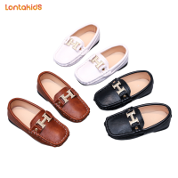 lontakids รองเท้านักเรียน Comfort ทางการสำหรับเด็กใส่ได้ทั้งชายหญิงและเด็กหญิงเด็กชายรองเท้าหนังรองเท้าสลิปออนลำลองสีน้ำตาลดำ