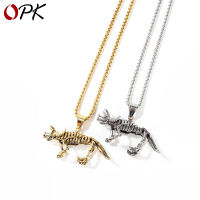 Opk Factory Worker European And American Personalized Punk Titanium Steel Necklace Hip Hop Trend Triangle Dinosaur Skeleton Pendant Ornaments