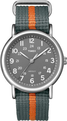 ‎Timex Timex Weekender Slip-Thru Watch - Gray/Orange Stripe Gray/Orange Stripe 38mm