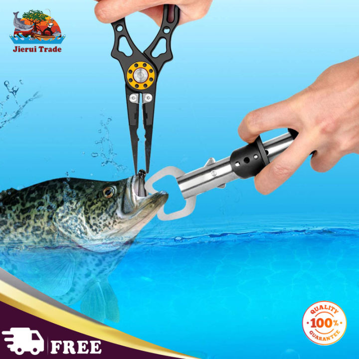 jierui-ชุดเครื่องมือตกปลาพร้อมเชือกกันหลงถอดตะขอเกี่ยวปากปลาคีมตกปลาหลายฟังก์ชัน