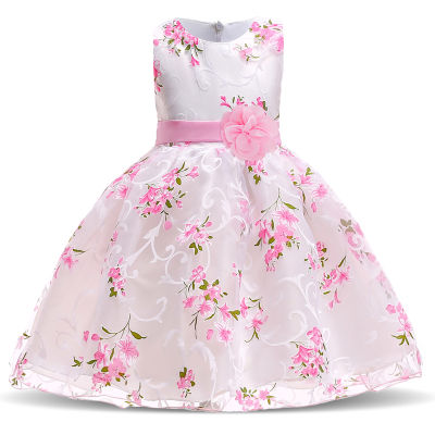 White Girls Wedding Birthday Gown Lace Tutu Princess Floral Flowers Children Clothing Kids Party For Kids Clothes 10 12 Yeears