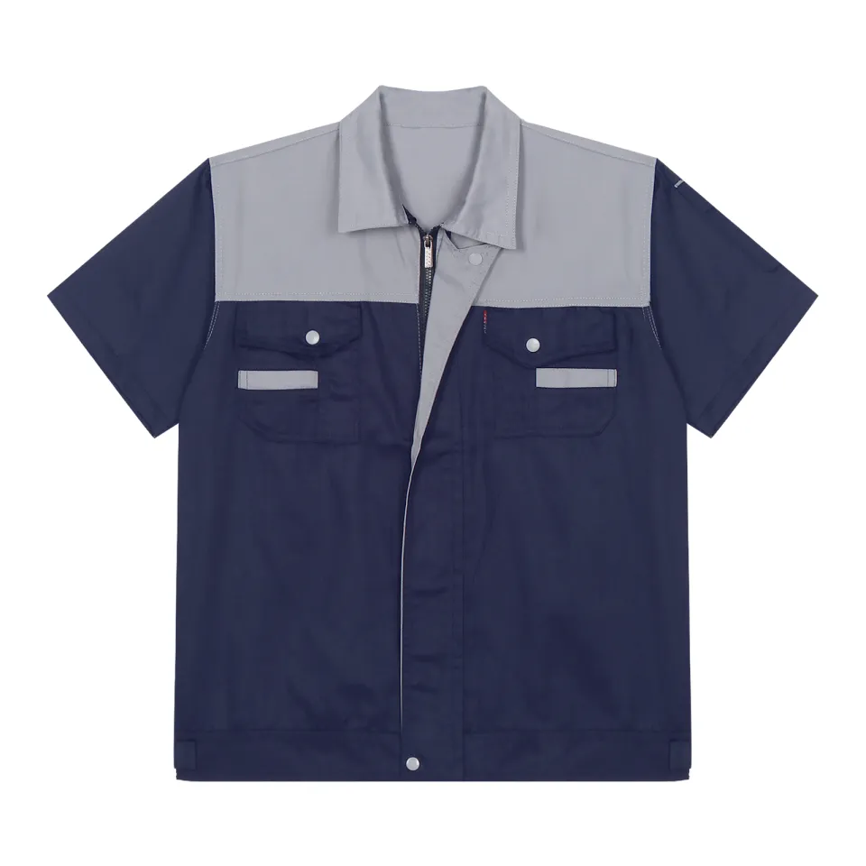 Mens Workshop Shirt Uniform Short Sleeve Zipper Factory Work