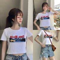 BOUND （in stock）Fashionable white short-sleeved T-shirt Western style Exposed navel top